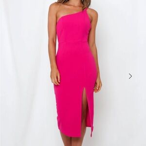 Hello Molly Vibrant Pink One-Shoulder Dress